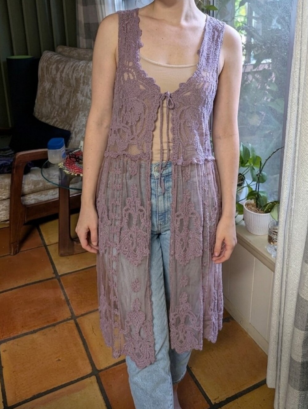 Back In The Saddle Lace Embroidered Vest Cardigan.